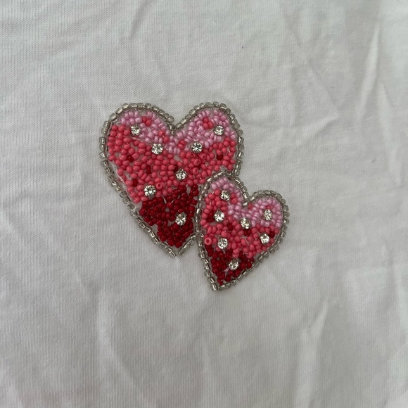 NWT Cynthia Rowley Double Heart Beaded T-Shirt XS - Picture 5 of 12